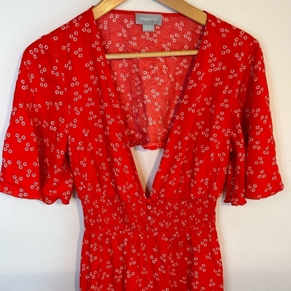 Finders Keepers Frida Plunging Neck Wide Leg Floral Jumpsuit Red Small. - Picture 4 of 9